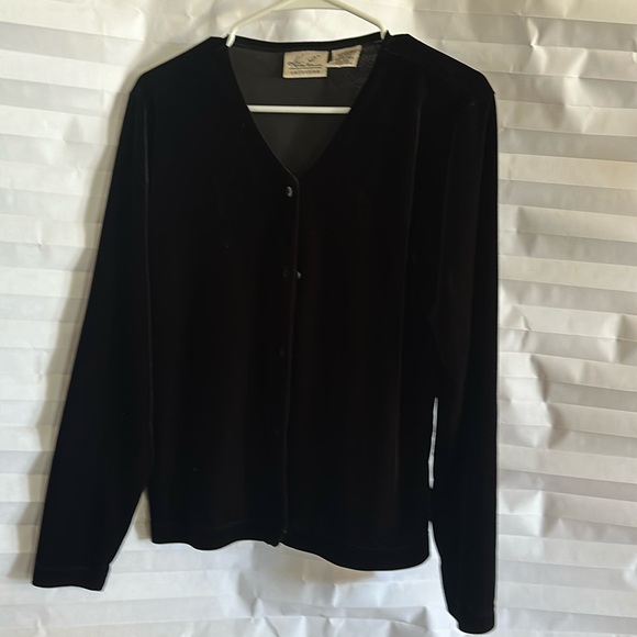 Kathie Lee Collection Black Velour Button Down Jacket Size M Medium - Picture 1 of 3